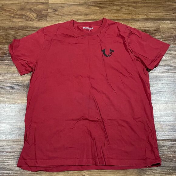 True Religion Mens 2XL Branded Graphic Tee Red Dahlia Logo Cotton Short Sleeve - Picture 1 of 8